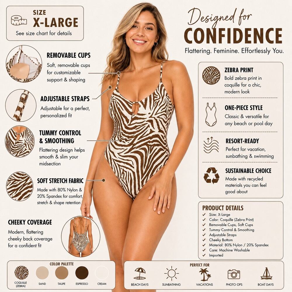 NWT Size X-Large No Boundaries One Piece Zebra Print Keyhole High Cut Swimsuit